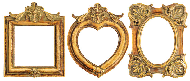 金色相框孤立的白色背景古董对象图片下载