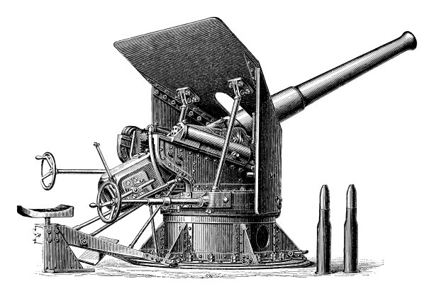 老式大炮(10,5厘米)-老式雕刻插图图片下载