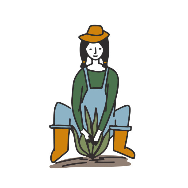 可爱的涂鸦花园女孩戳绿色植物图片下载