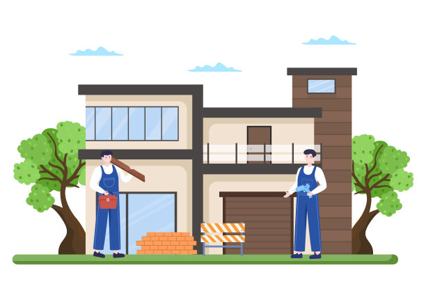 家庭装修或修理与施工工具，铺设地砖和油漆墙良好的装饰条件在平坦的背景插图图片下载