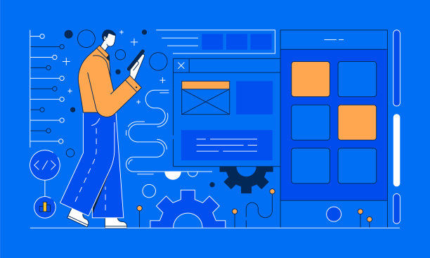 移动应用开发平面风格的线条插图图片下载