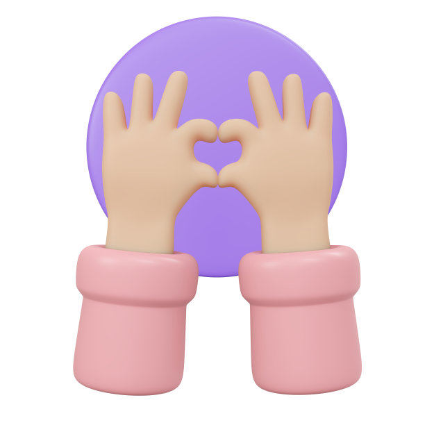 3D渲染的迷你心爱手标志孤立在白色背景上。3D渲染插图卡通风格。图片下载