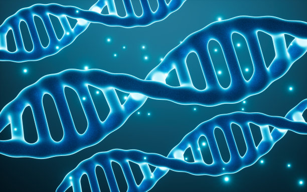 粒子荧光DNA, 3d渲染。图片下载