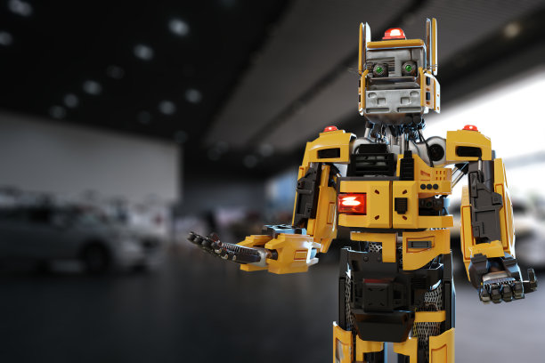 猫机器人为工业4.0 3d渲染给人们通信控制制造连接在工厂自动化在汽车经销商自动化未来未来猫玩具智能3d渲染图片下载