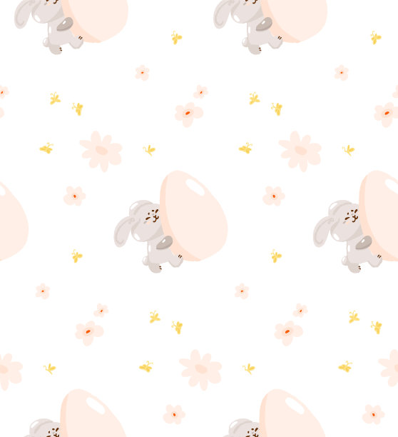 概念可爱复活节兔子无缝图案，春节横幅，兔子蛋寻找图标，卡通兔子涂鸦矢量插图，纹理背景。图片下载