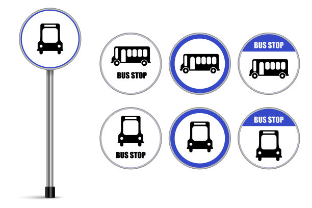 公交车站标志向量设计的白色背景集图片下载
