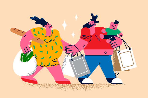 幸福的家庭和孩子一起去杂货店购物图片下载