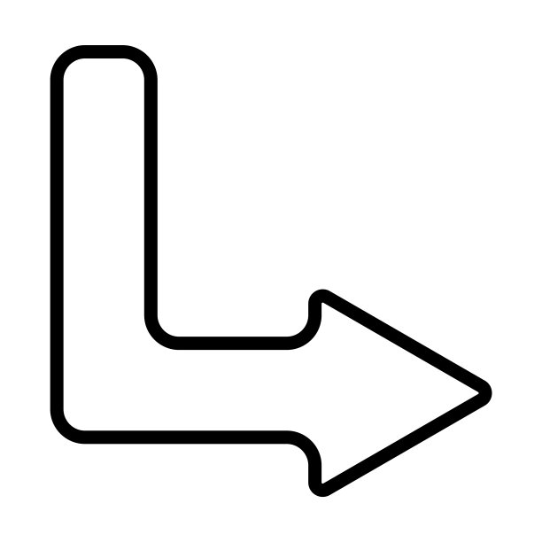 从用户界面集合向下右箭头图标。细线性向下右箭头，下一步，向下轮廓图标孤立在白色背景。直线矢量向下右箭头符号，表示网络和移动符号。图片下载