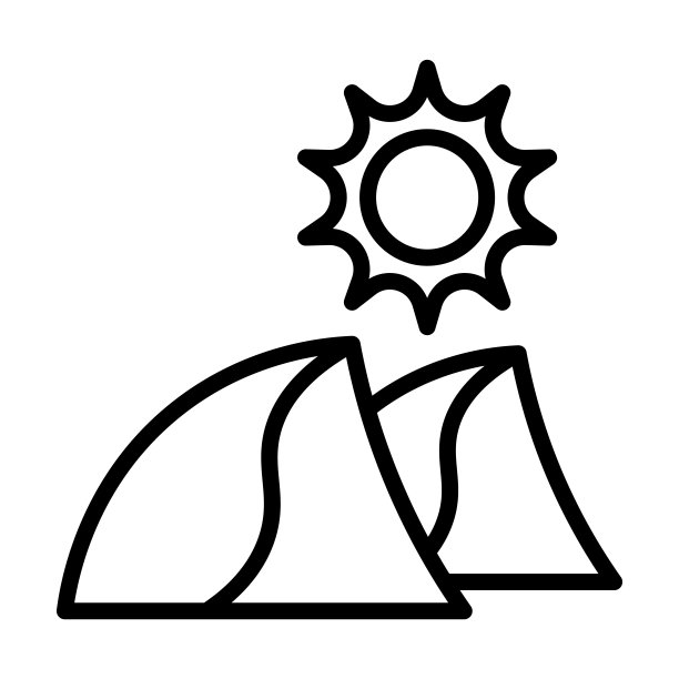 沙丘图标从自然收集。薄线性沙丘，景观，沙轮廓图标孤立在白色背景。线向量沙丘标志，网络和移动符号。图片下载