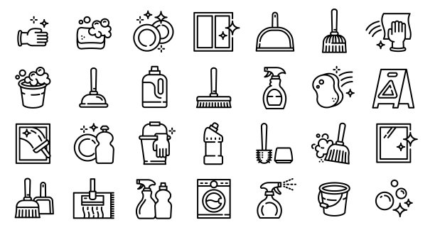 清洁设备图标设置，轮廓风格图片下载