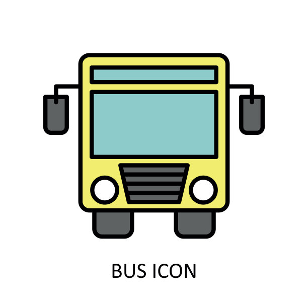 矢量插图与总线图标。轮廓图图片下载