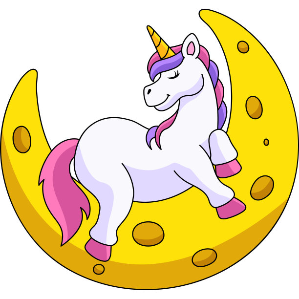 独角兽睡在月亮上的卡通剪贴画图片下载