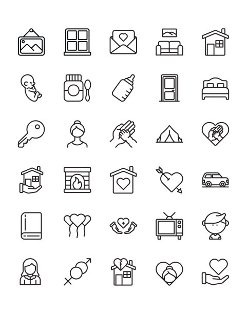 家庭和家庭图标设置30孤立在白色背景上图片下载