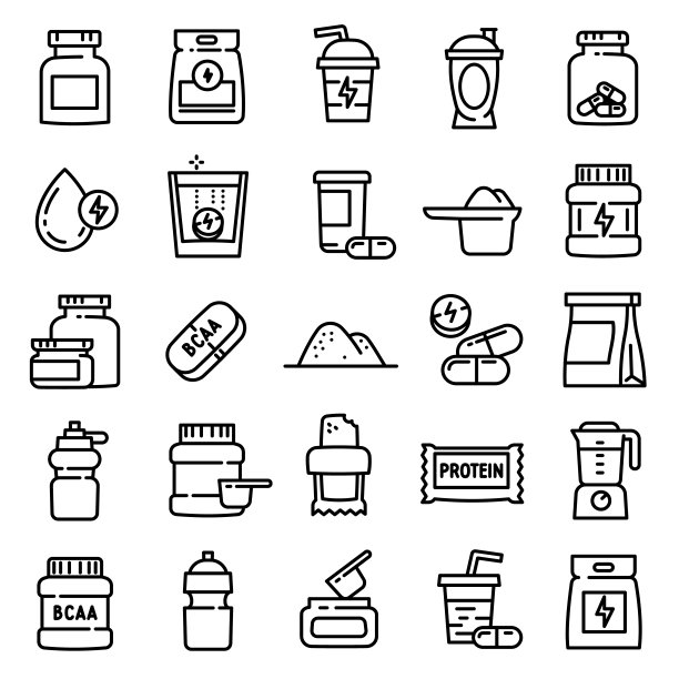 运动营养图标集，大纲风格图片下载