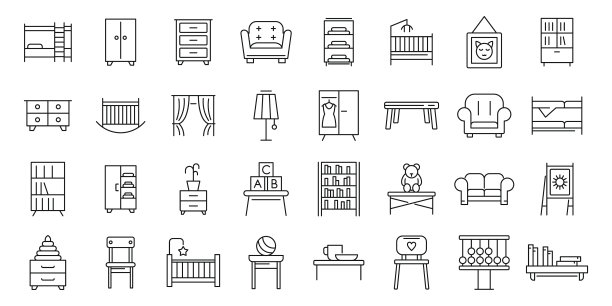 儿童房图标设置，轮廓风格图片下载