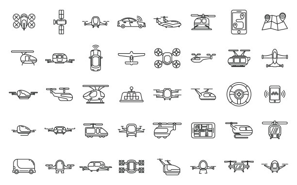 无人驾驶出租车的驾驶图标设置，轮廓风格图片下载