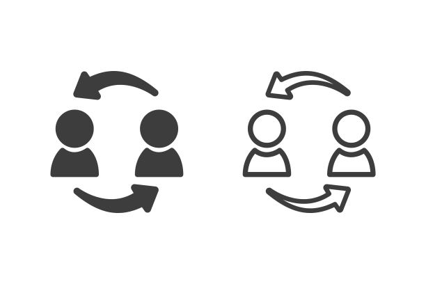 消费者对消费者:C2C图标矢量插图字形设计与2风格的图标黑色和白色。孤立的白色背景。图片下载