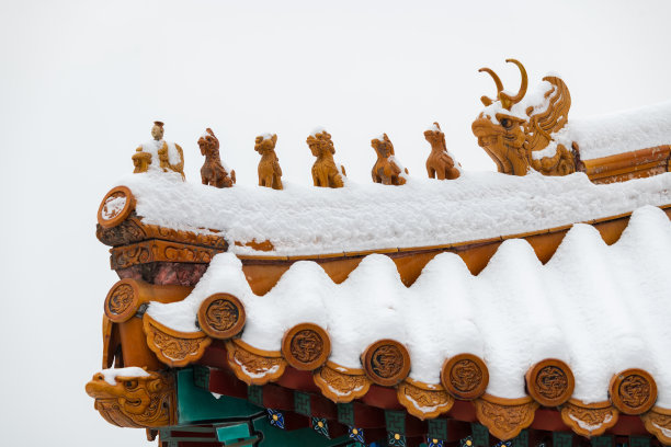 中国北京紫禁城东方传统古建筑的琉璃瓦屋檐图片下载