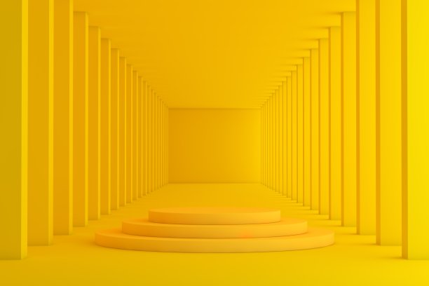 抽象室内设计的现代展厅空混凝土地板和墙壁背景-大厅或舞台3d插图，空的产品展台图片下载