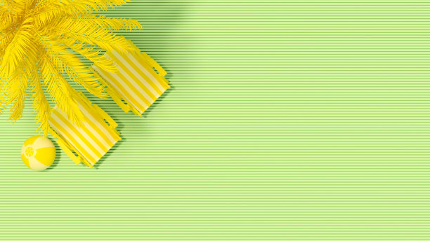 最小的夏季度假概念黄色棕榈树在绿色的背景图片下载