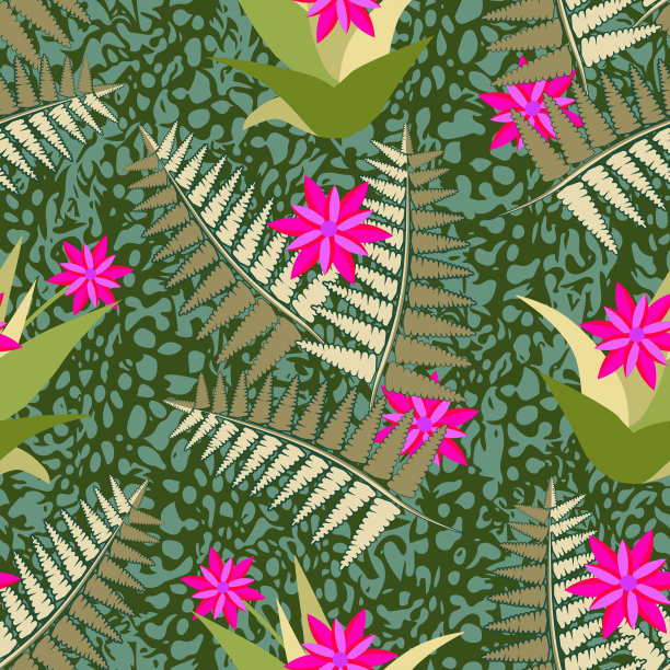 热带植物和蕨类植物无缝组合。图片下载