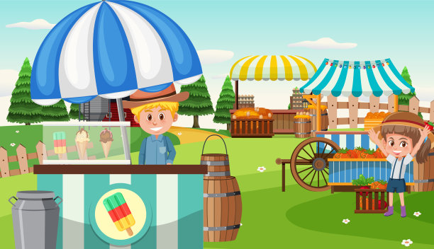 市场摊位概念与冰淇淋店摊位图片下载