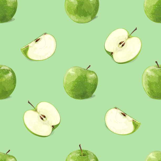 无缝图案与绿色苹果在卡通风格。素食主义者,有机食品。图片下载
