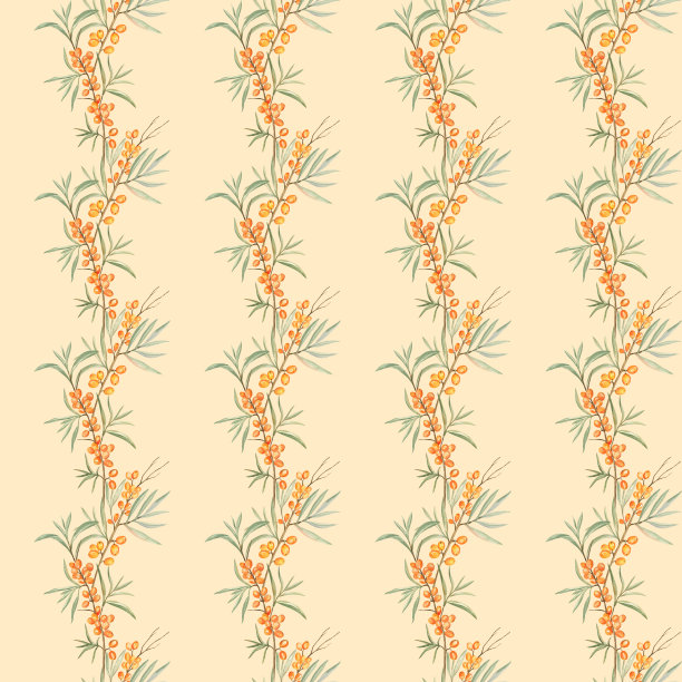 无缝的沙棘图案，浅橙色调色板，垂直构图图片下载
