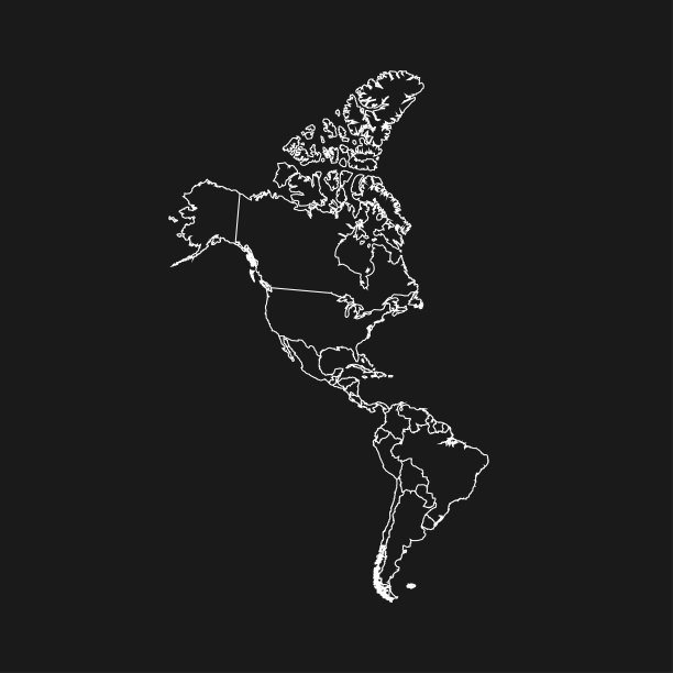 北美和南美被隔离在黑色背景上。图片下载