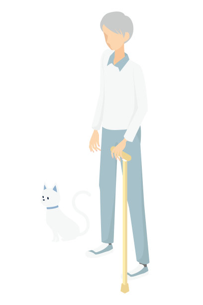 宠物猫与一位长者散步图片下载