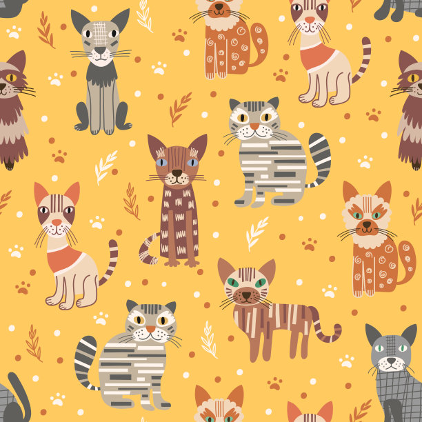 无缝图案设计与可爱的猫。矢量插图。图片下载