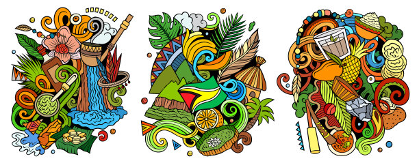 圭亚那卡通涂鸦设计集图片下载