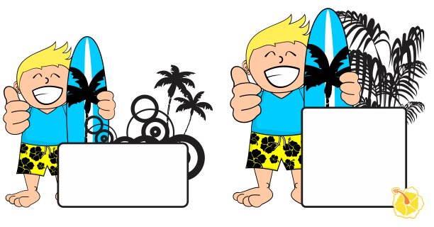 快乐小孩冲浪人物表情卡通copyspace图片下载