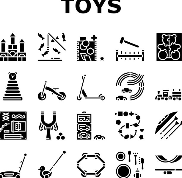 木制玩具为儿童玩时间图标设置图片下载