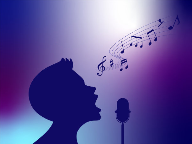 年轻人唱歌侧面剪影和麦克风图片下载