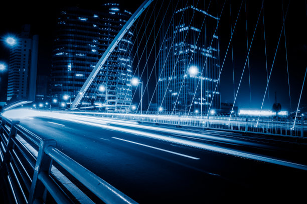 天津大沽桥公路景观，夜景图片下载