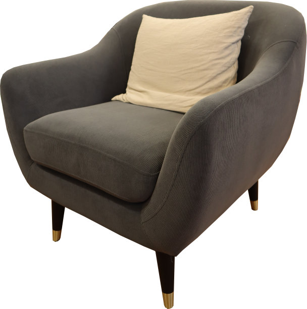 深棕色扶手椅，浅棕色枕头。在白色背景下图片下载