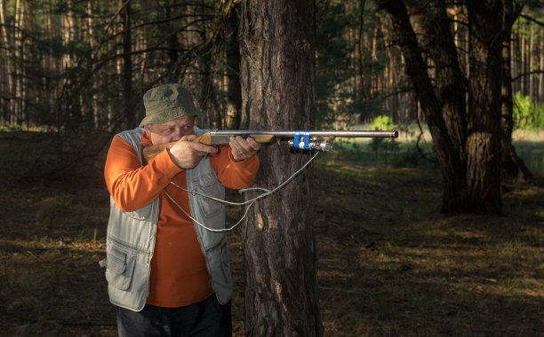 乌克兰年老瞄准步枪在黑暗的森林里图片下载