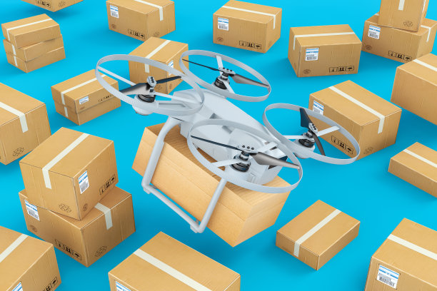 无人机送货概念与货物箱图片下载