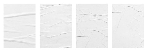 空白白色皱折和折痕纸海报纹理设置孤立在白色背景上图片下载