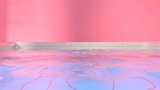 游泳池复古背景与粉红色和蓝色的颜色。三维演示图片下载