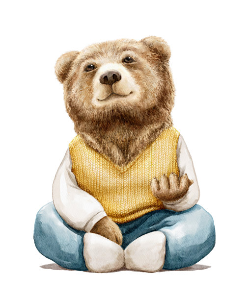 水彩复古卡通熊坐在衣服里图片下载