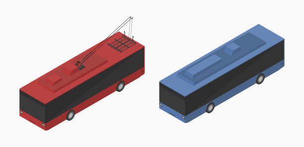 等距无轨电车矢量平面插图图片下载