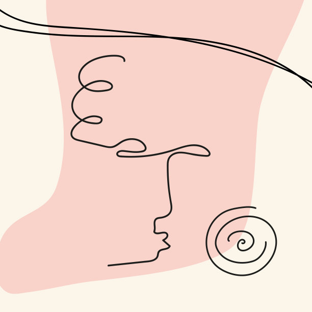 卷曲的头部带有一束抽象的形状，线条在线条艺术风格上是孤立的图片下载