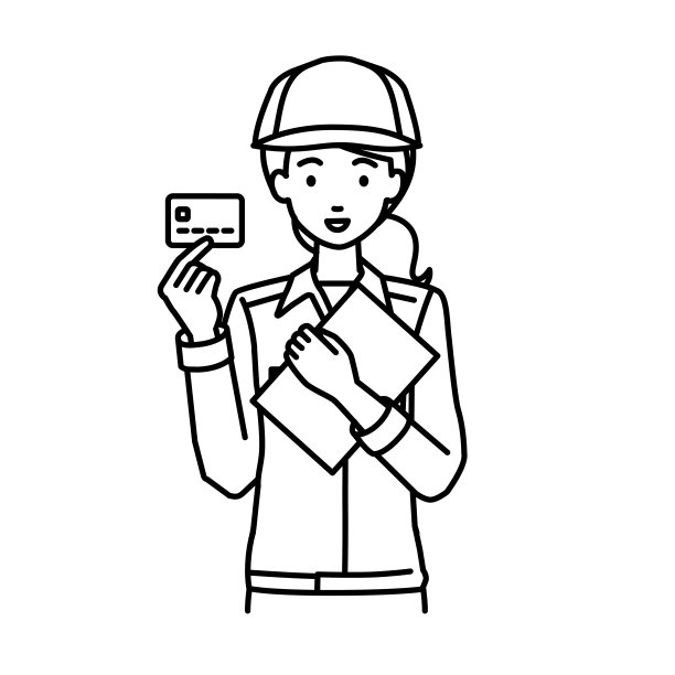 一个拿着信用卡和笔记本电脑的蓝领女工图片下载