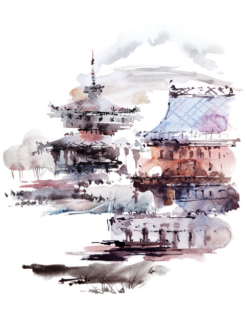 水彩城市示意图图片下载