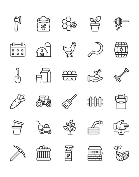 农场图标设置30孤立在白色背景上图片下载