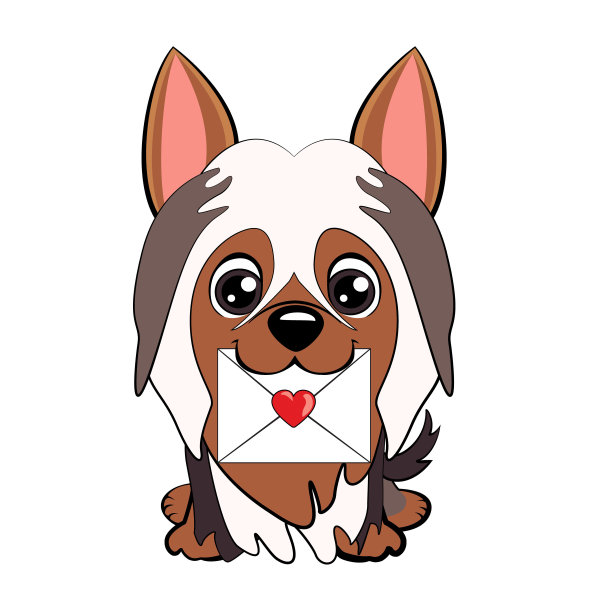 可爱的毛茸茸的狗狗在送信封图片下载