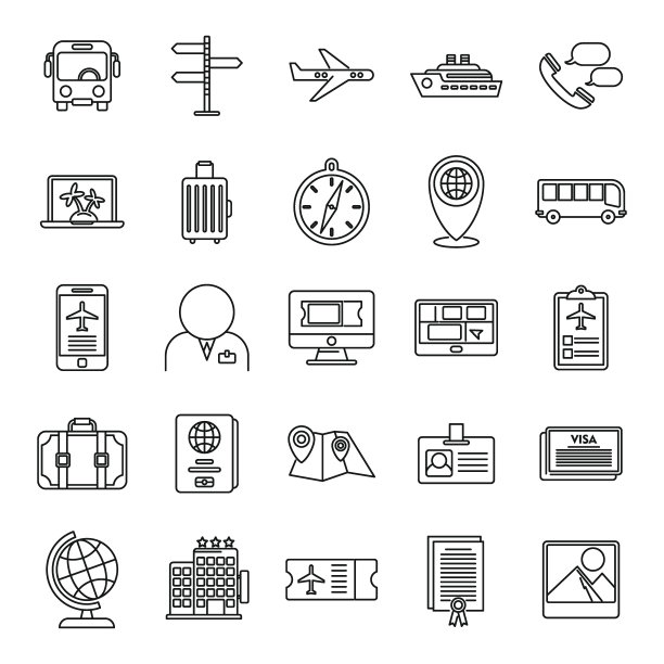 旅游经理设置旅游图标，轮廓风格图片下载