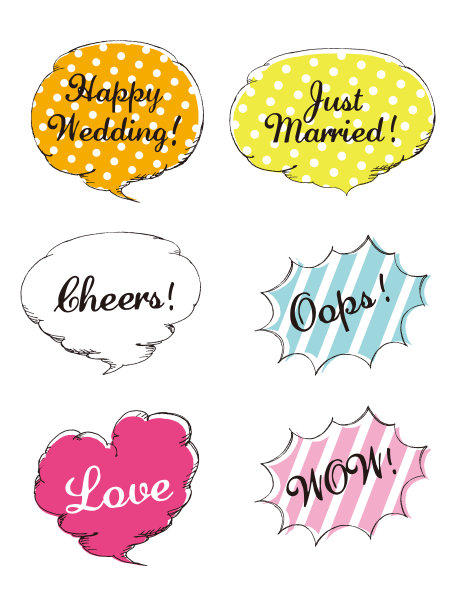 婚礼设计元素将派对道具孤立在白色背景上。照相亭和剪贴簿矢量设置为婚礼。图片下载